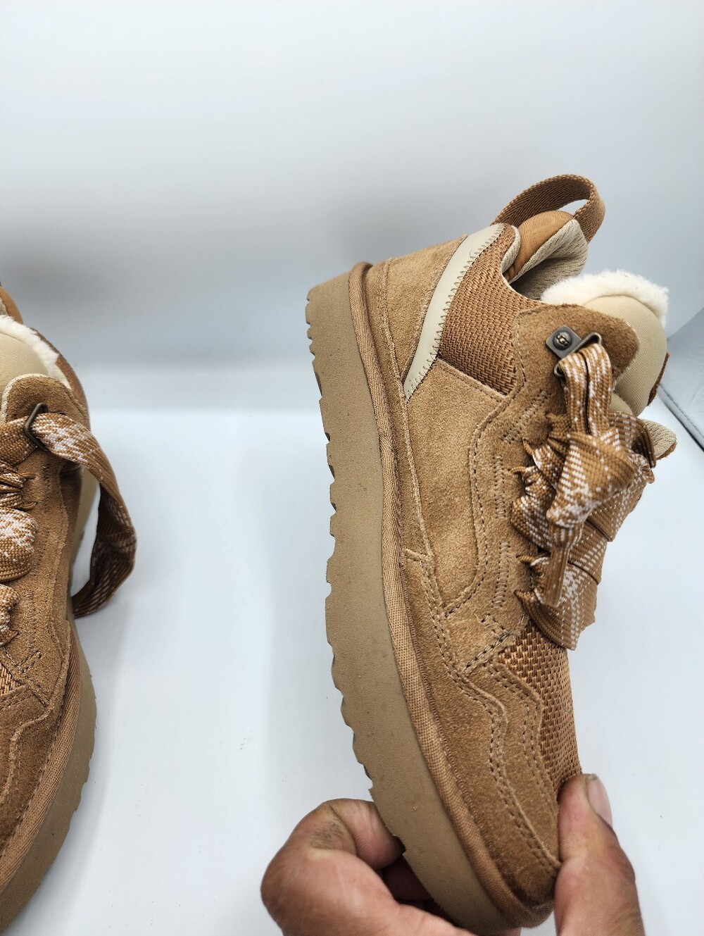 Uggs Lowmel Tan Suede Shearling Lined Sneakers - Picture 7 of 15
